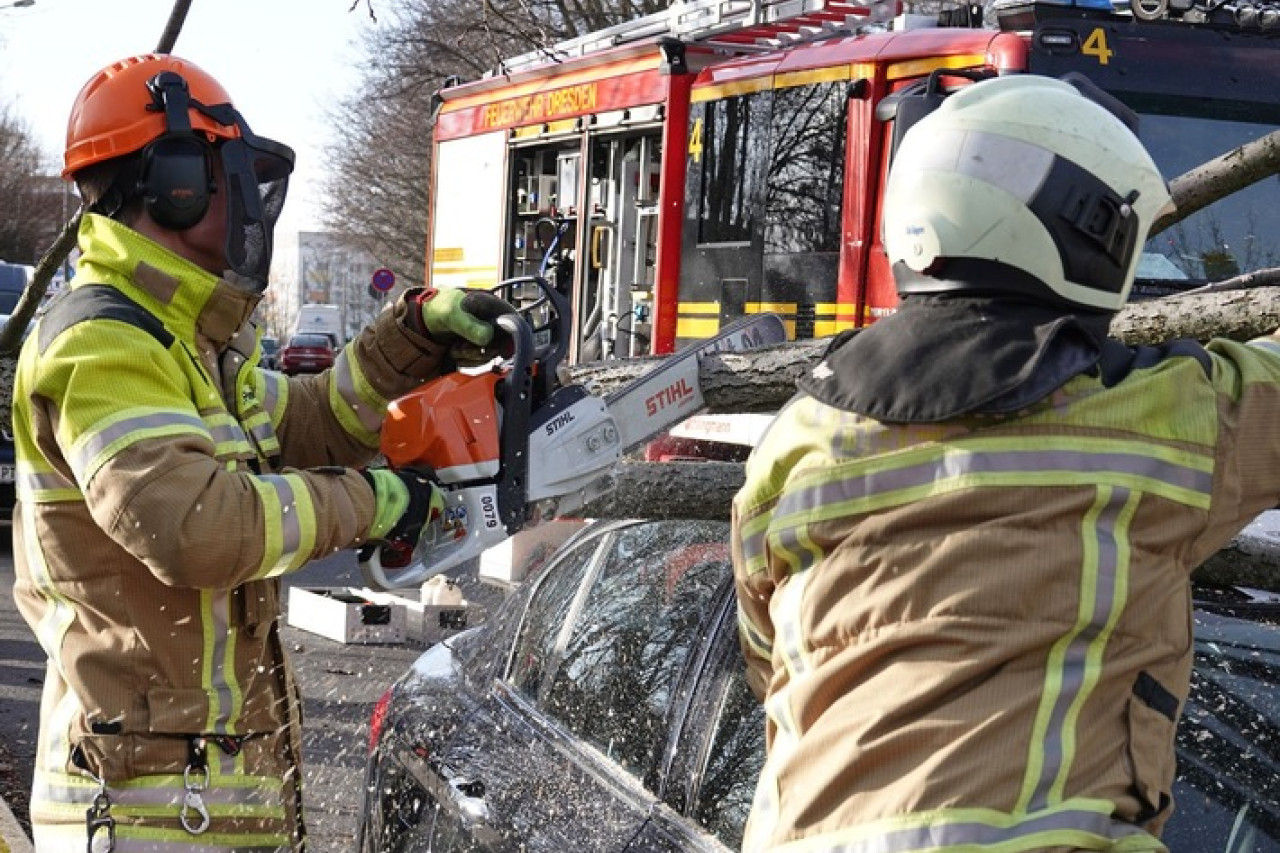 Sturmchaos in Dresden: Feuerwehr löscht brennende Mülltonnen und umgestürzte Bäume